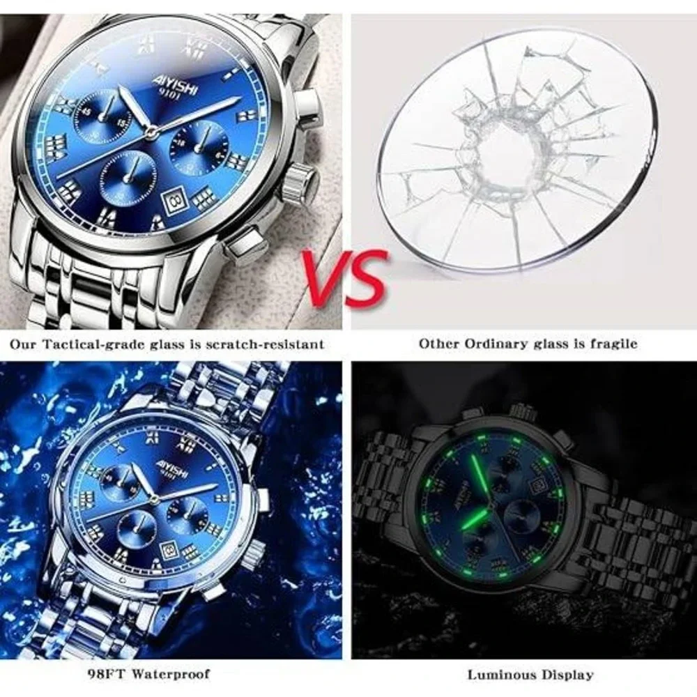Dofia Xiaoya Aiyishi 9101‎ Men's Silver Stainless Steel Quartz Watch Blue Dial